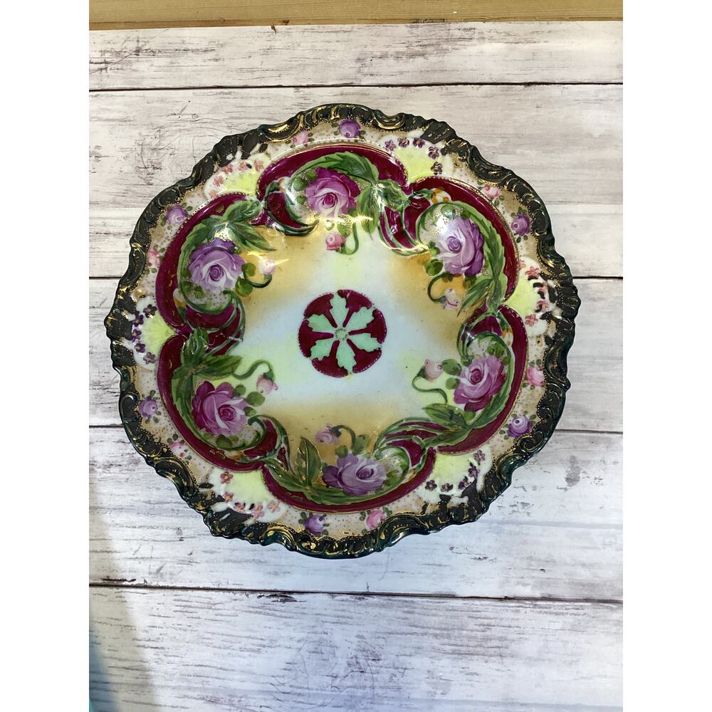 Antique Hand-Painted Japanese Porcelain Bowl – Floral Design, Signed